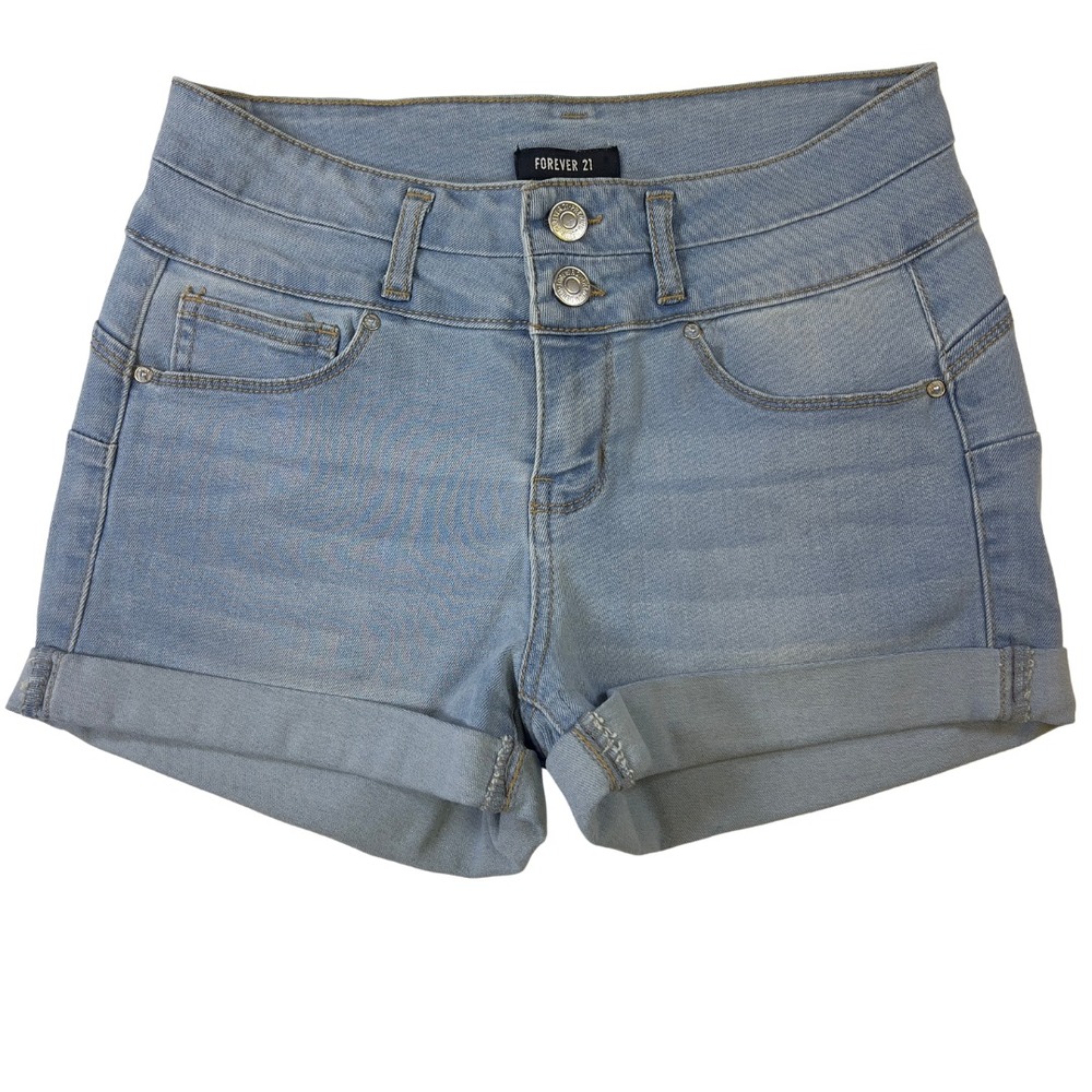 Forever 21 Denim Shorts Women's S Light Wash Cuffed Roll Hem Double Button